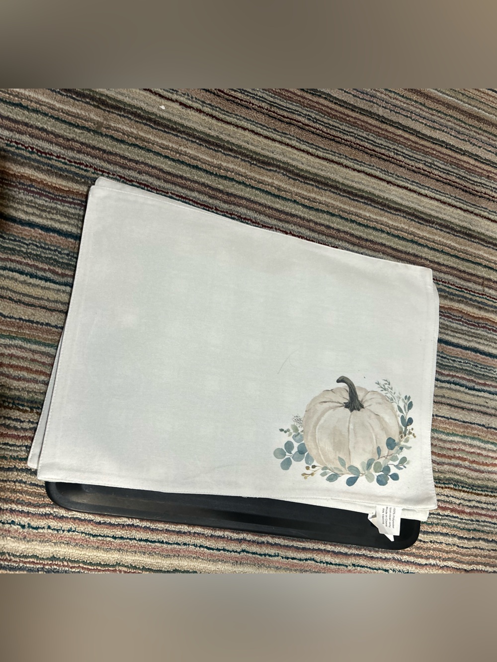 White Pumpkin Accent Placemat with Eucalyptus Print Set of 2